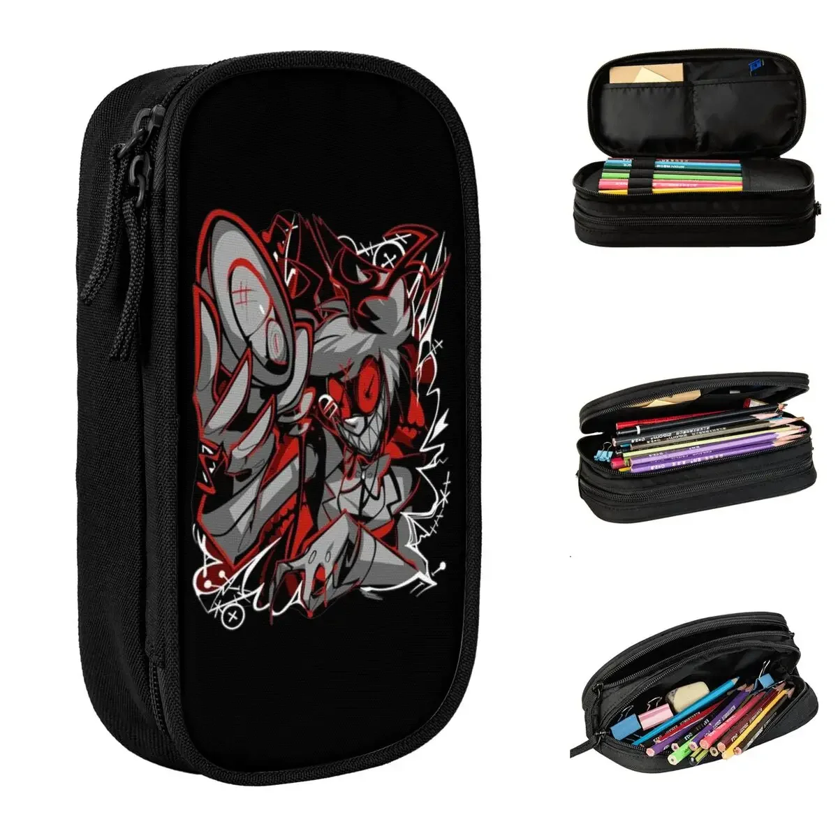 Radio Demon Hazbins Pencil Cases Anime Pencil Pouch Pen Holder Kids Big Capacity Bag School Supplies Cosmetic Stationery