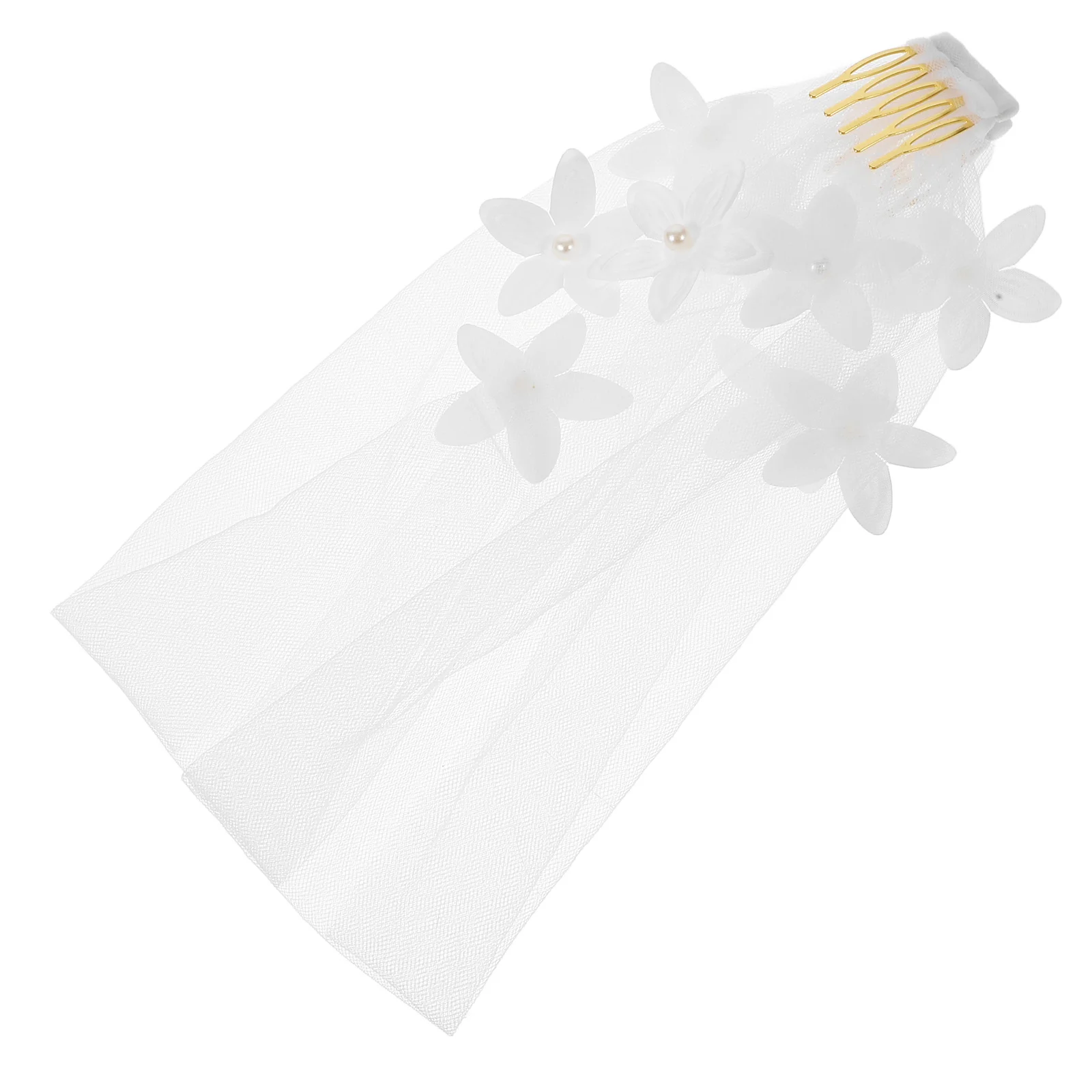 

Short White Pearl Flower Wedding Veil Bridal Veil for Bachelorette Party Soft Comfortable No Crease 3D Pearl Flower Design Hair