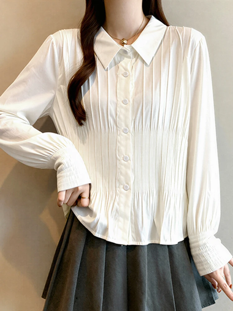 

Ele Long Sve Turn-down Collar irt Women's Spring Faion Design Sensation irt Small Top Upper Body Ele Sle