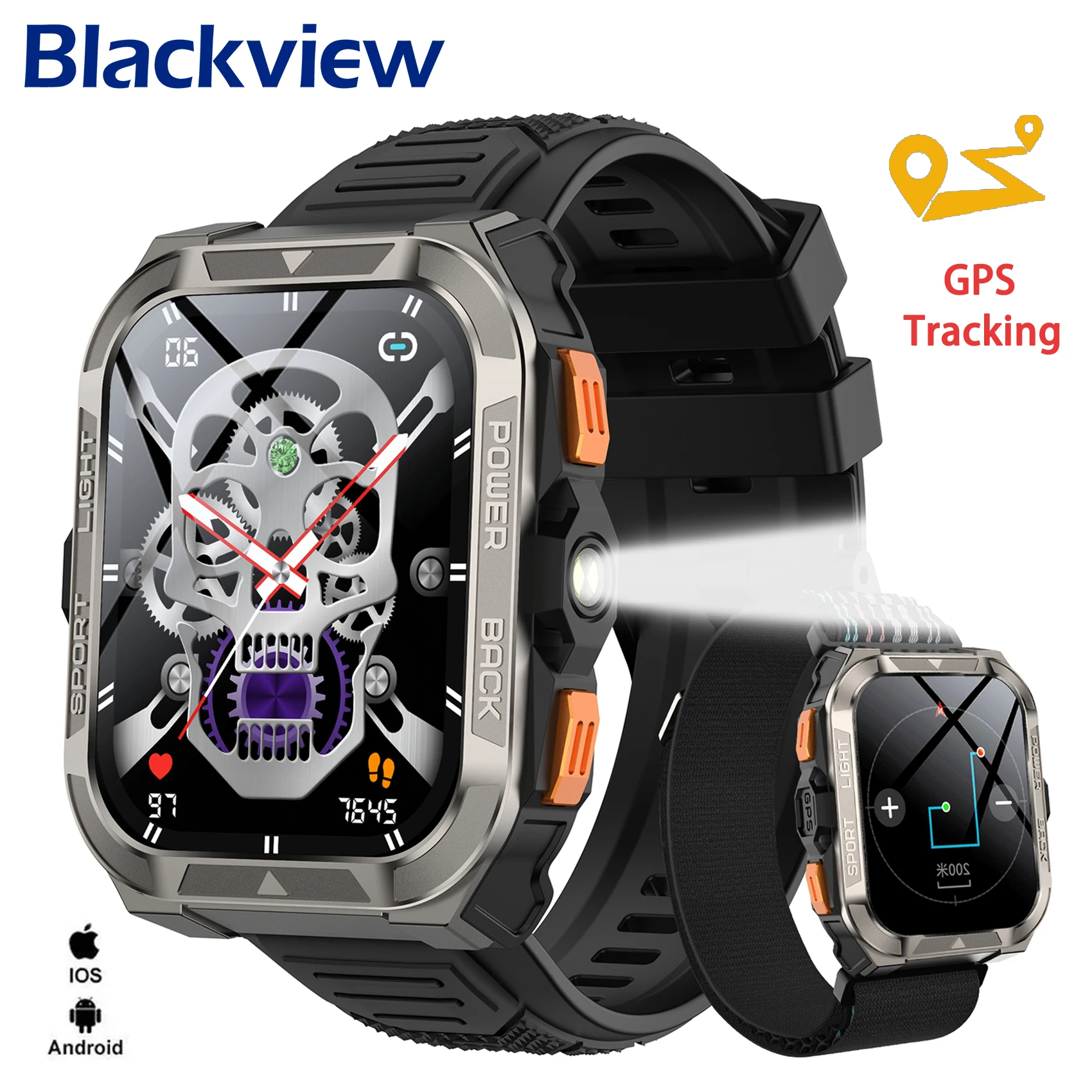 Blackview New W80 Pro Outdoor Smartwatch with GPS Positioning LED Flashlight 1.91'' TFT Display Bluetooth Men Women Sports Watch