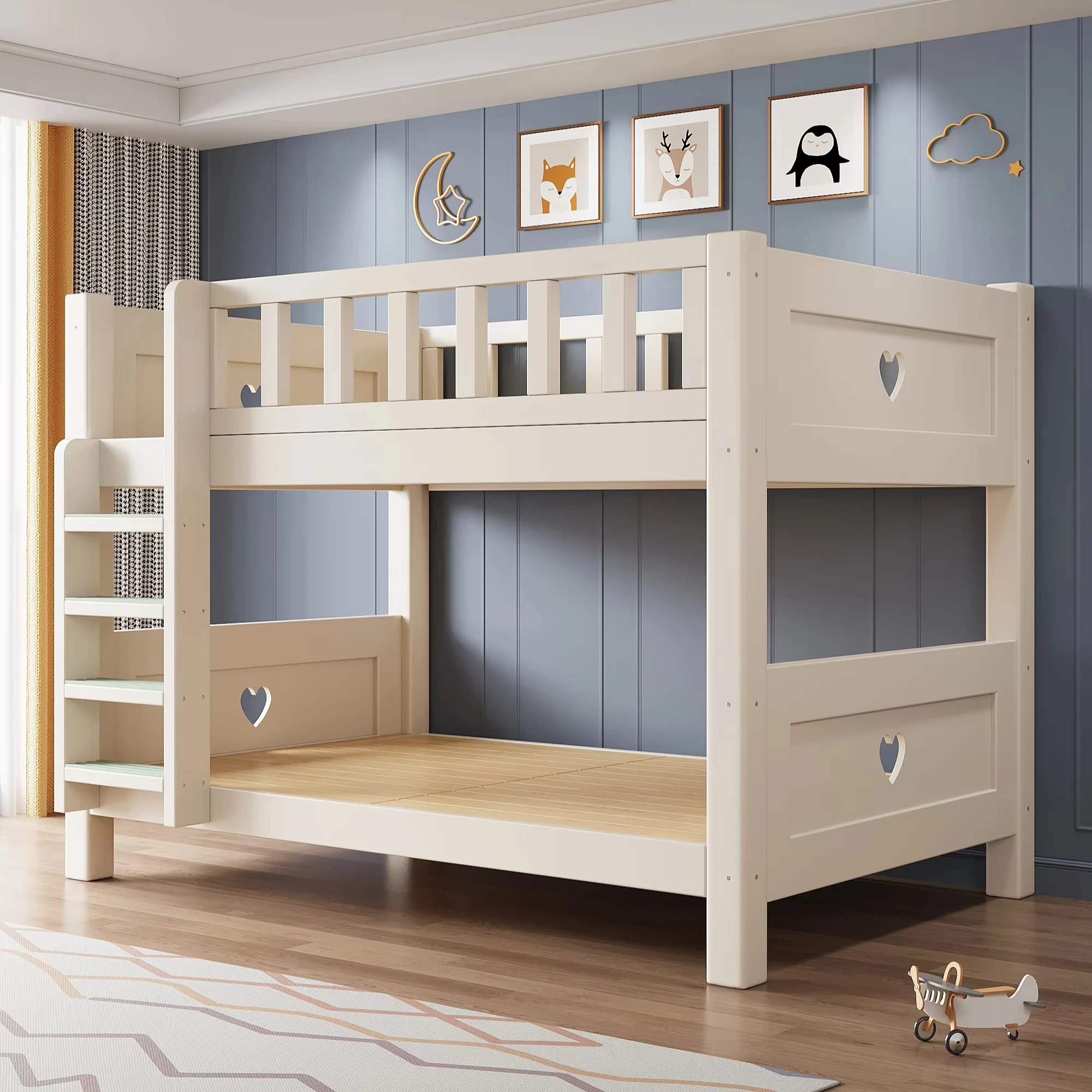 

Modern White Storage Slide Safety Fence Sleeping Wooden Toddler Bed Kids Bunk Beds with Mattress