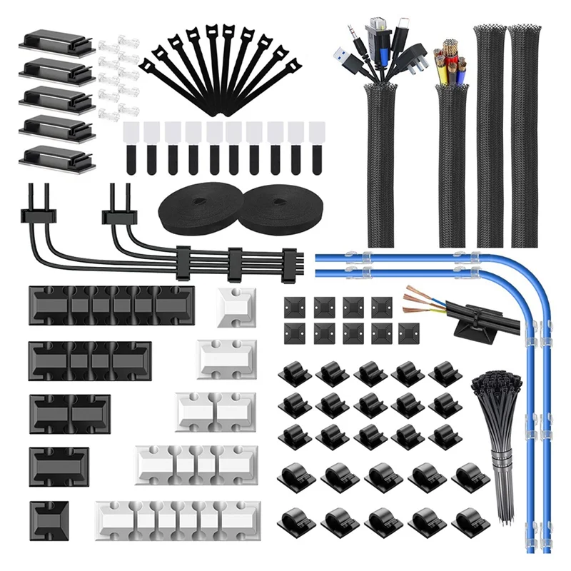

186 PCS Cable Organizer Kit With Cable Holder Wire Organizer Sleeve Cord Clips Roll Cable Organizer Straps For Desk Home