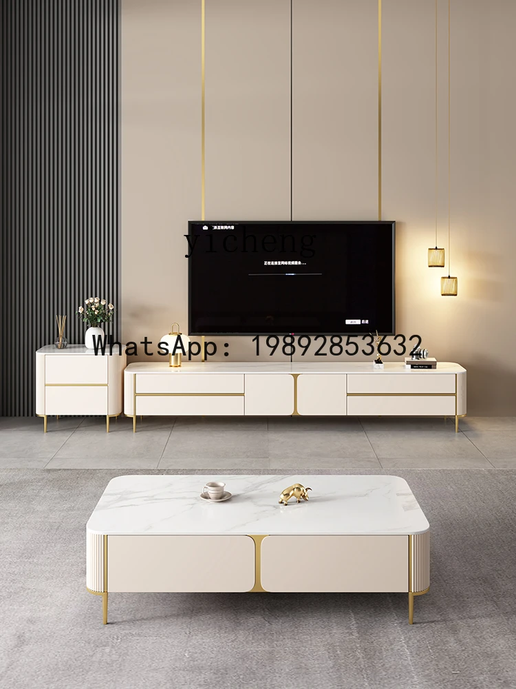 

X8 light luxury rock slab coffee table TV cabinet combination living room household small apartment rectangular