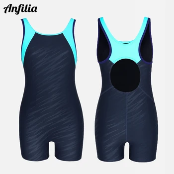 Anfilia Girls One-Piece Sports Swimsuit Size 8-14 Boyleg High Elastic Racerback Athletic Training Bathing Suit