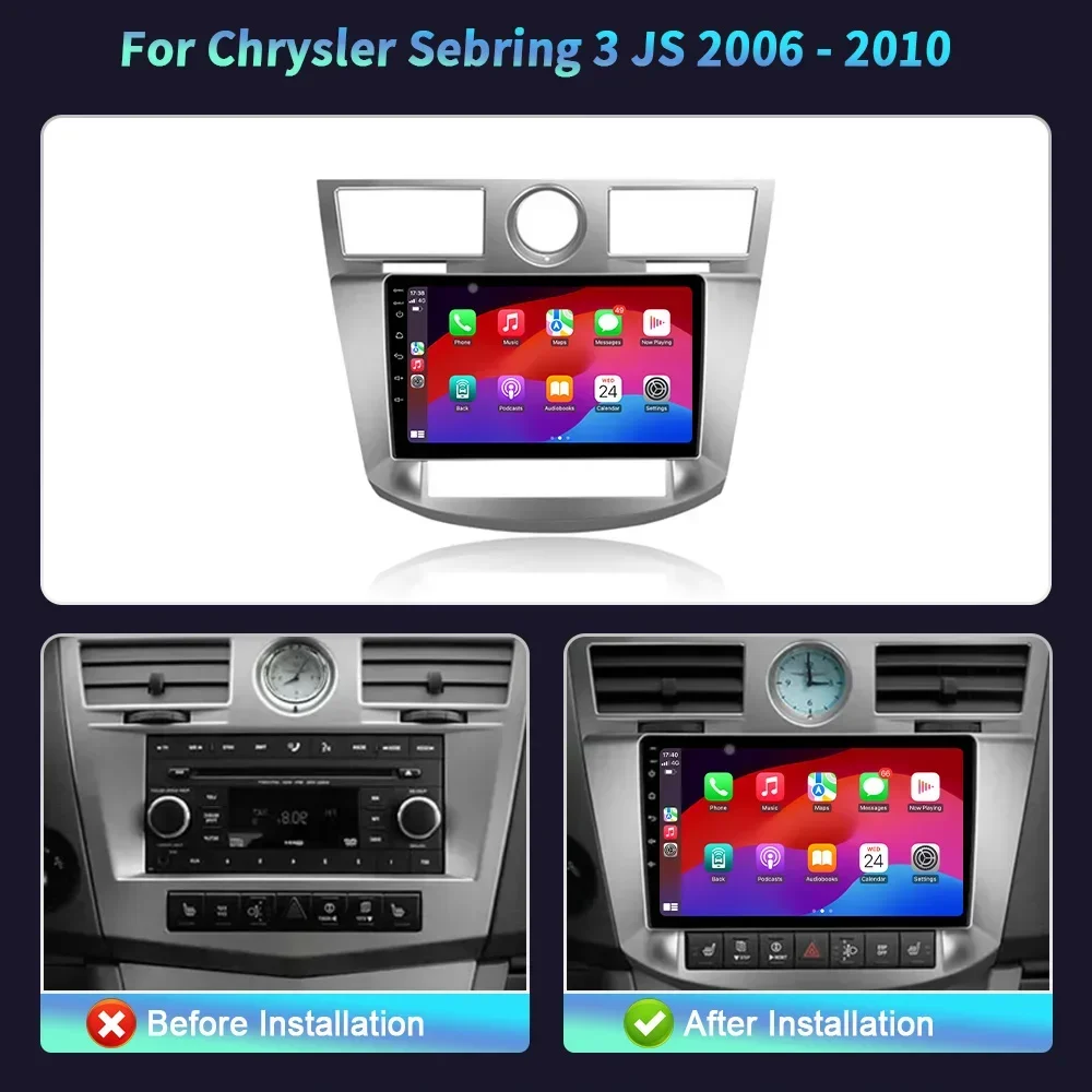 Android 14 For Chrysler Sebring 3 JS 2006-2010 Car Raido Stereo Multimedia Video 4G WIFI Player Wireless BT CarPlay Touch Screen