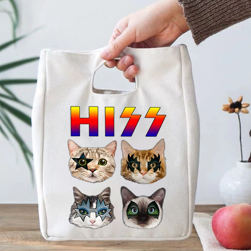 Harajuku Scream Cat Pattern Portable Lunch Bag Fashion Animal Kitten Thermal Lunch Box Tote Rock Cats Gift Insulation Lunch Bags