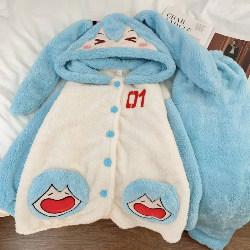 Hatsune-Pyjama à Capuche en Velours à Manches sulfet Épais pour Sortie à la Maison, Traducteur Mignon, Animation de Dessin Animé