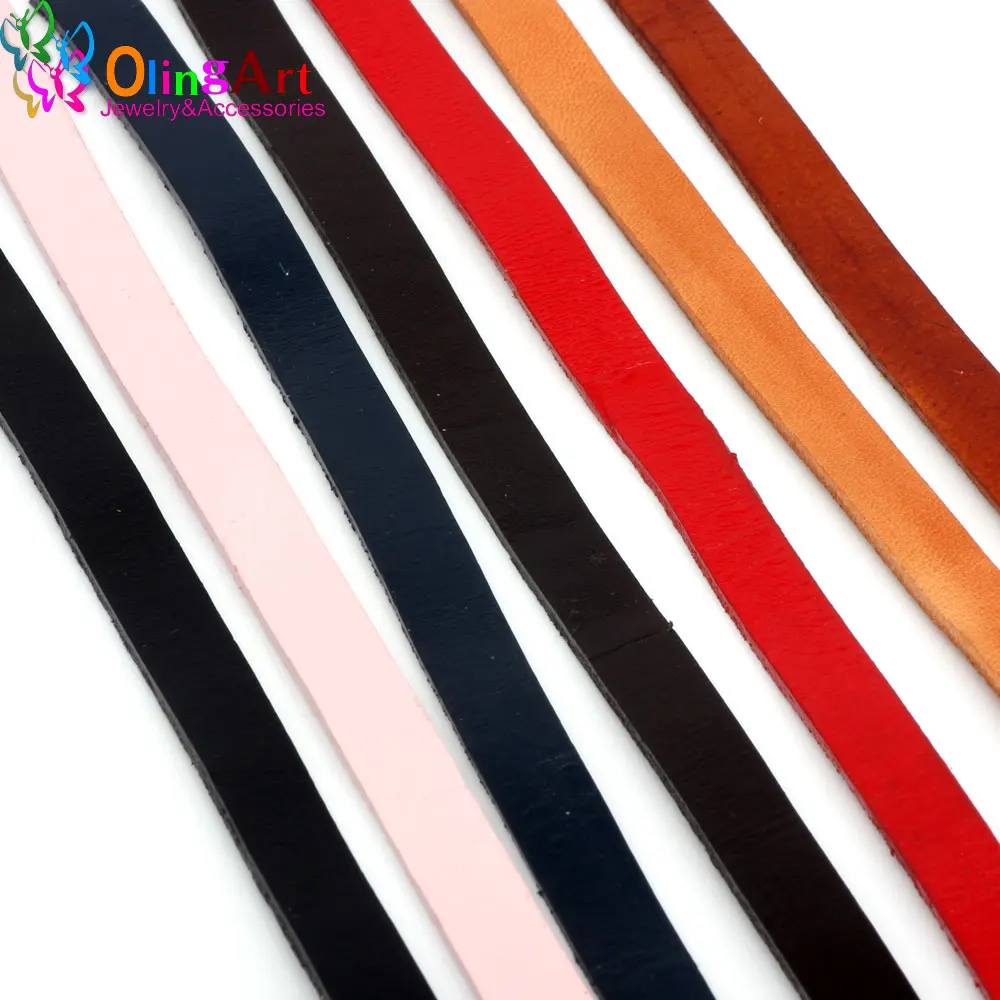 OlingArt 10*2mm 1Yard/Lot Multiple Colour Flat Leather Rope/Cords DIY Necklace Bracelet Earrings Choker Jewelry Making New