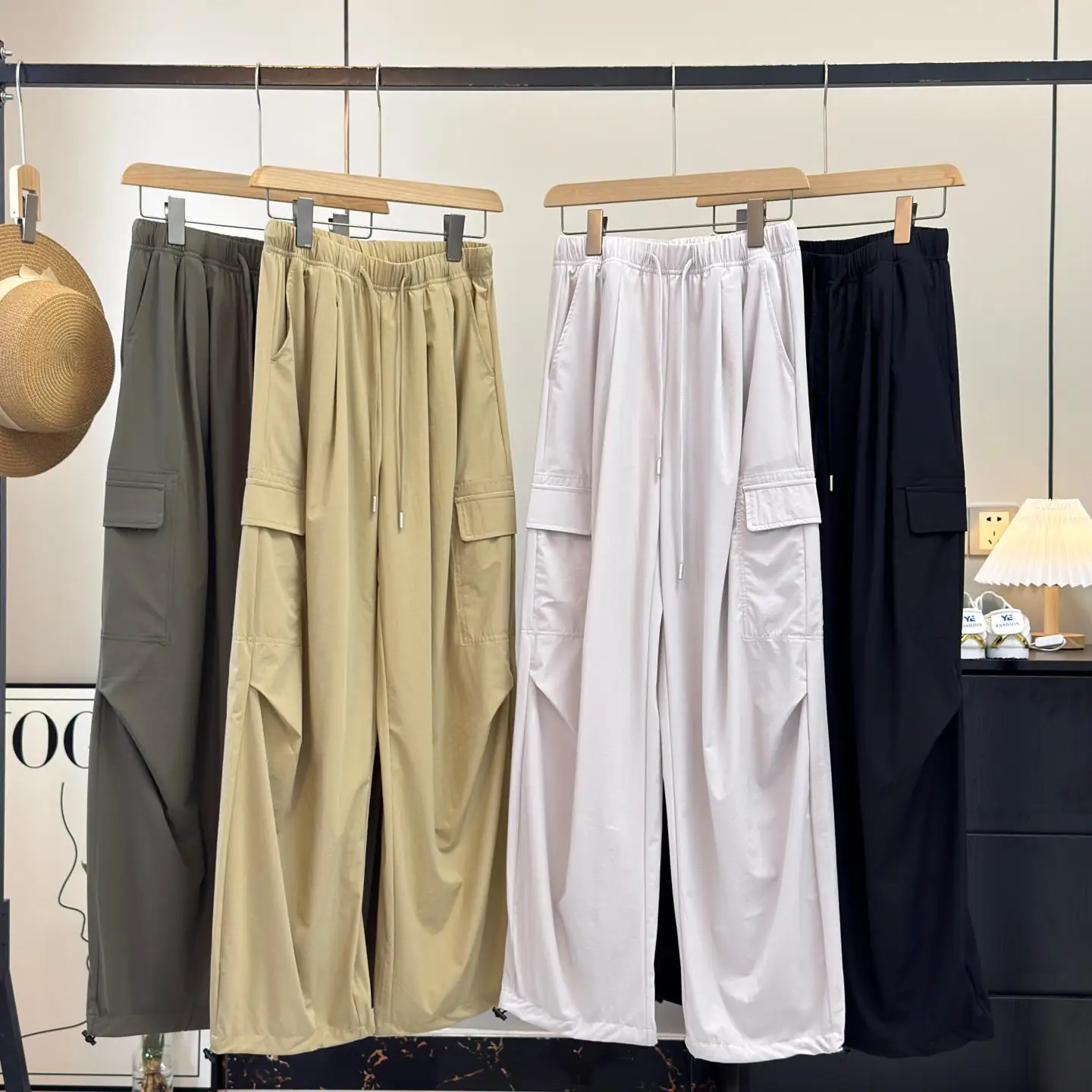 Outdoor Lightweight Breathable Quick Dry Cargo Pants Women's High Waist Nylon Fabric Sun Protection Casual Trousers