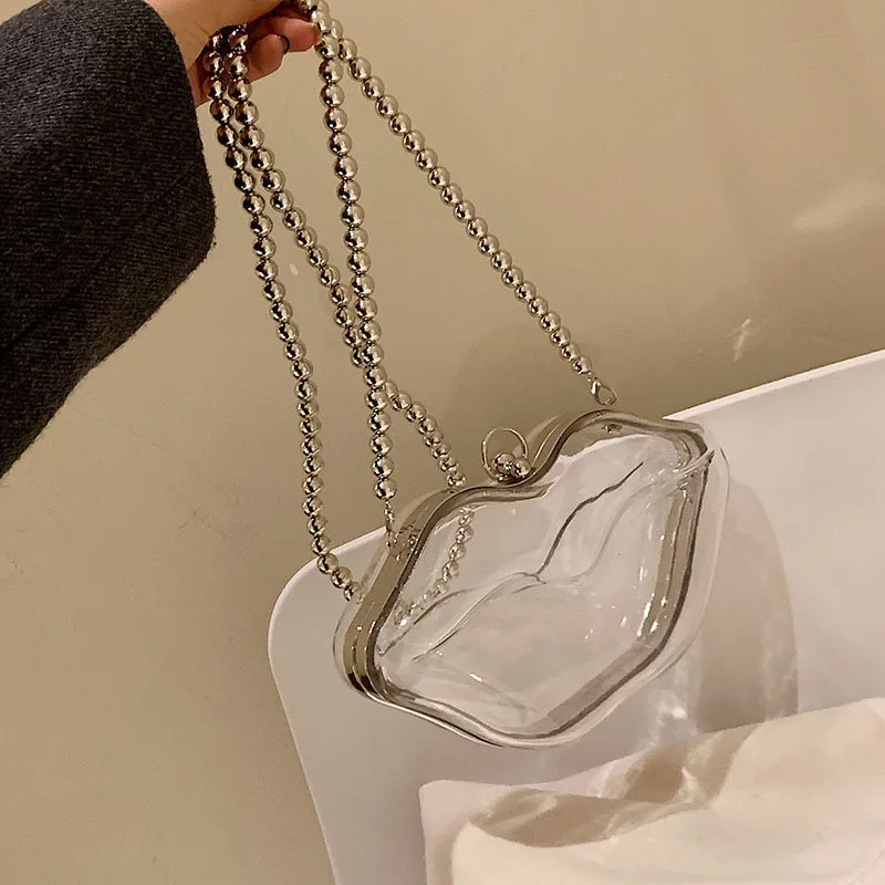 Fashion Bags for women 2024 Trend Pearl Crossbody Bag Pvc Luxury Transparent Shell Bag Woman Red Lips Evening Party Shoulder Bag