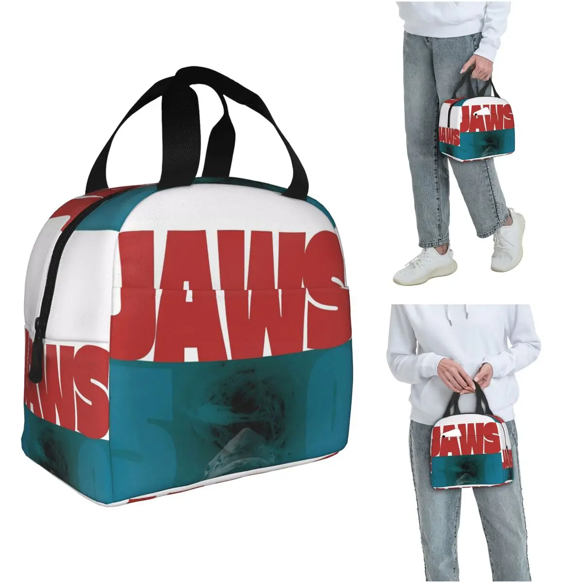 Isolierte Lunchtasche mit „Jaws 50th Anniversary Logo“-Logo für Damen und Kinder, tragbare Lebensmittelboxen, Thermo-Lunchbox-Tragetasche