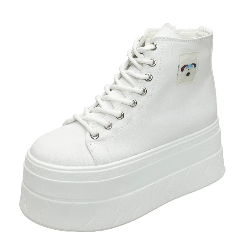 

2025 New 7.5cm Fashion High-Top Canvas Shoes Breathable Women Super High Heel Sneakers Platform Shoes Women Summer Autumn Shoes