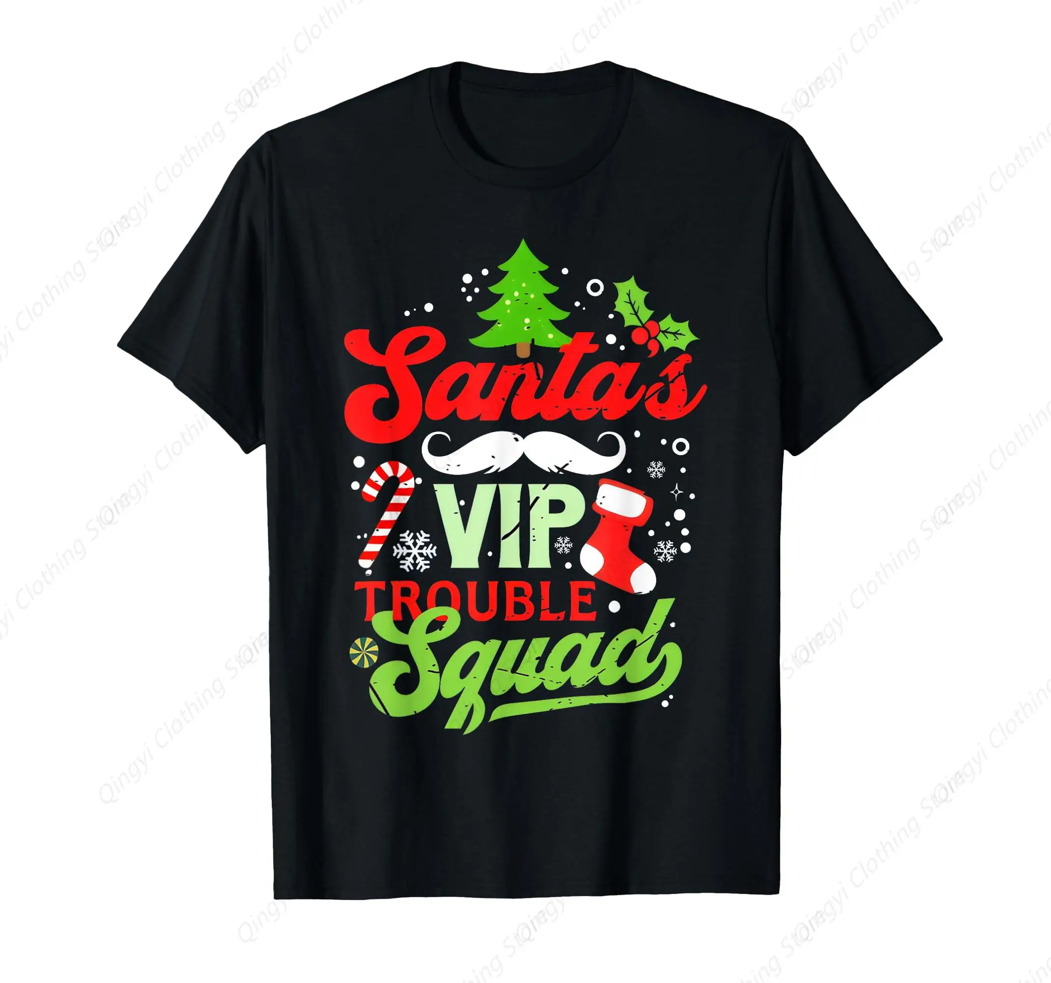 Funny Christmas Santa's VIP Trouble Squad Troublemakers Tee T-Shirt