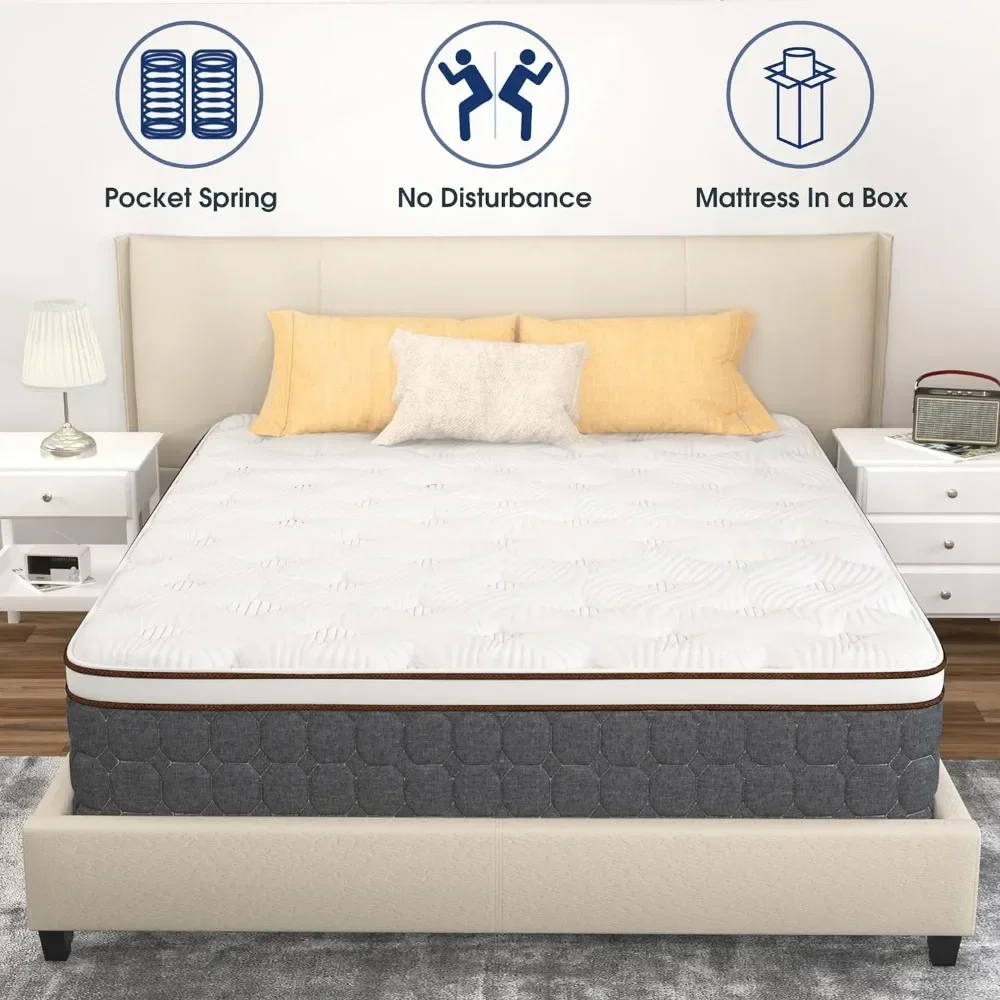 12 Inch Hybrid King Size Mattress, King Bed Mattress with Memory Foam and Pocket Spring,Breathable Comfortable for Sleep Support