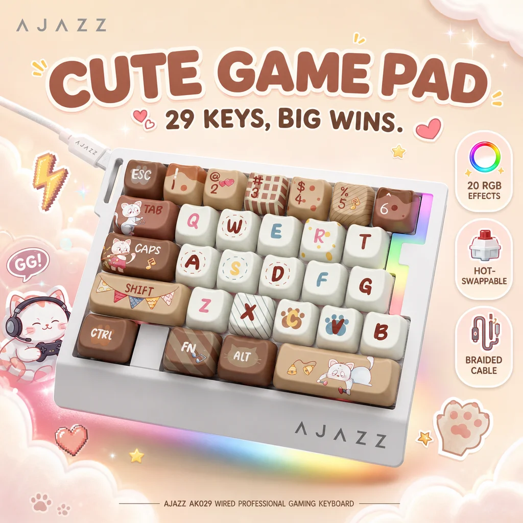 teclado para juegos profesional con cable ajazz ak029 diseno de 29 teclas con 20 efectos de iluminacion rgb totalmente intercambiable en caliente cable trenzado