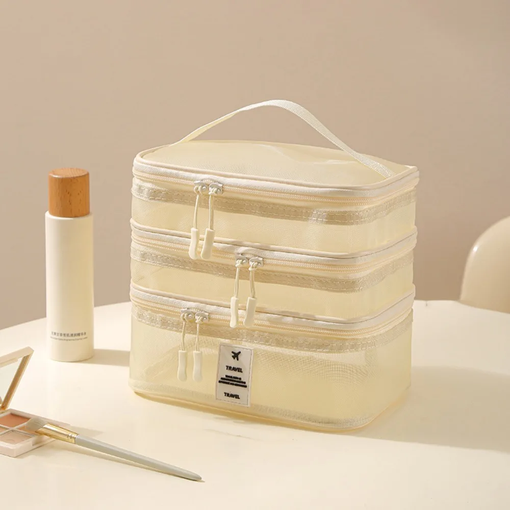 

Zipper Mesh Cosmetic Bags Transparent 1/2/3 Layers Double-layer Storage Bag Multifunctional Wash Pouch Toiletries Organizer