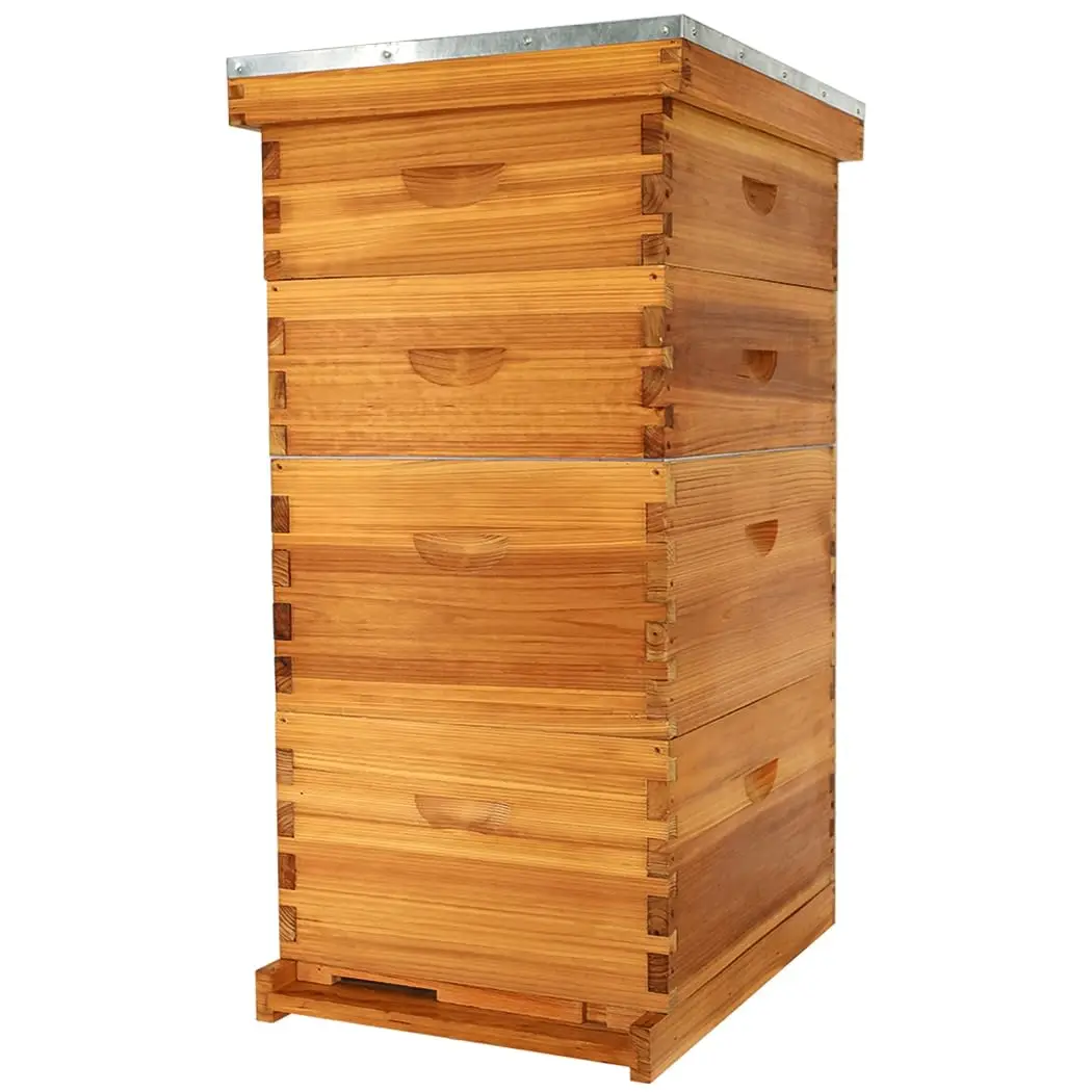 

10 Frame Langstroth Beehive Kit Dipped in 100% Beeswax Bee Hives with 2 Deep Bee Box and 2 Medium Super Bee Hive, Customized