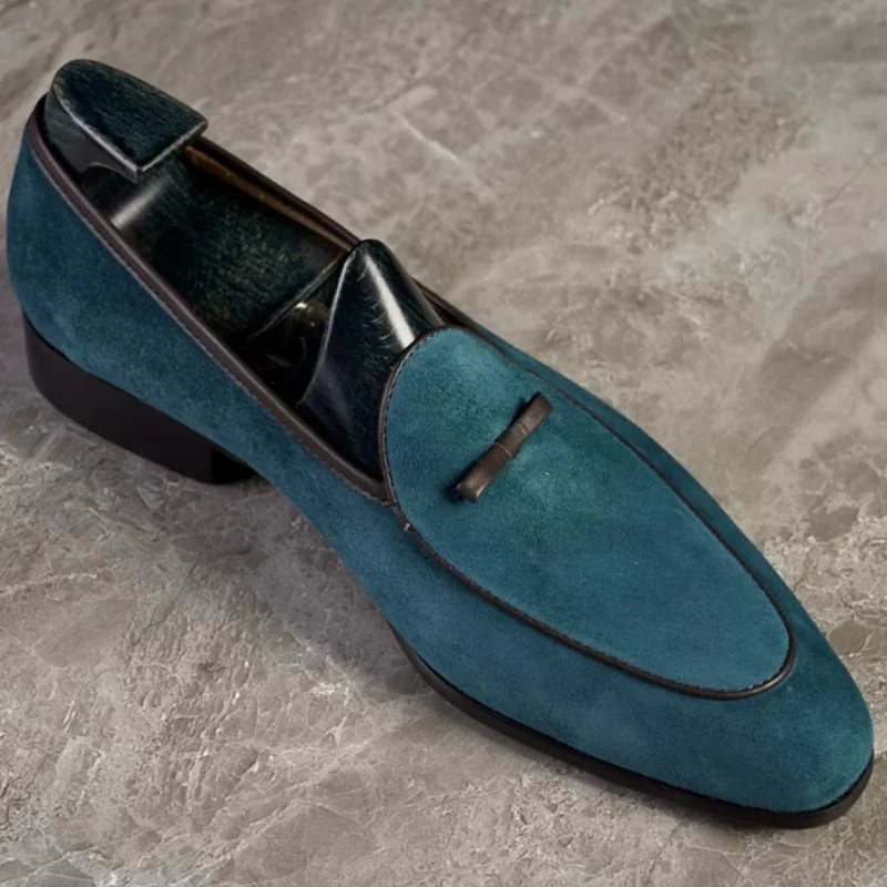 Bowtie Men's Loafers Suede Leather Shoes Genuine British Casual Men Shoes Handmade Slip-on Dress Shoes Party Shoes