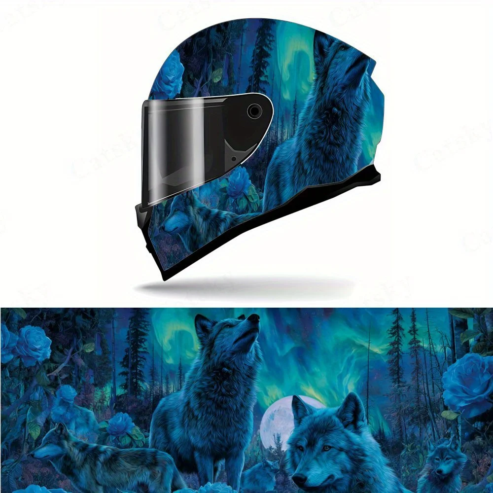 

Wolf Pack & Aurora - Forest Motorcycle Helmet PVC Protective Sticker, Motorcycle Helmet Exterior Decorative Accessory, Waterproo