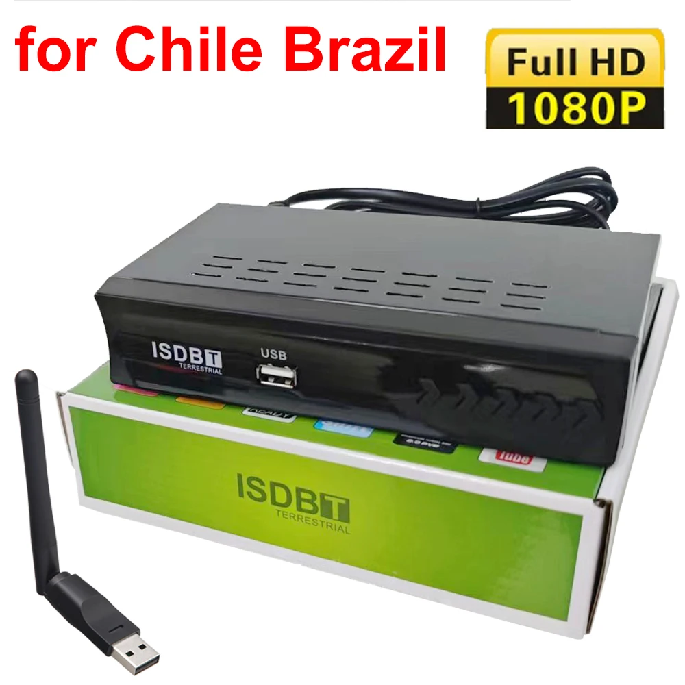 ISDB-T 1080P HD TV BOX Terrestrial Digital Video Broadcasting TV Receiver with HDMI RCA Interface Cable EU Plug for Brazil/Chile