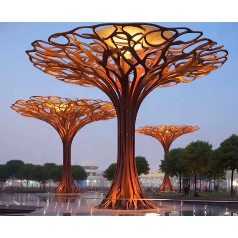 Landscape 10ft Art Park City Stainless Steel Plant Statue Large Outdoor Metal Custom Giant Abstract Tree Sculpture