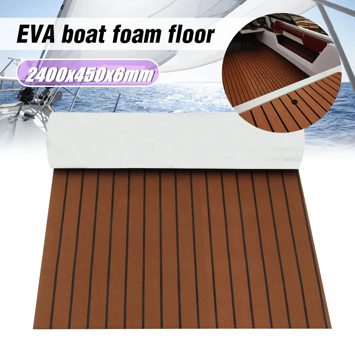 

Dark Brown EVA Foam Faux Teak Boat Deck Mat Decking Sheet Yacht Flooring Anti Skid Mat Self Adhesive Vehicle Pad 2400x450x6mm