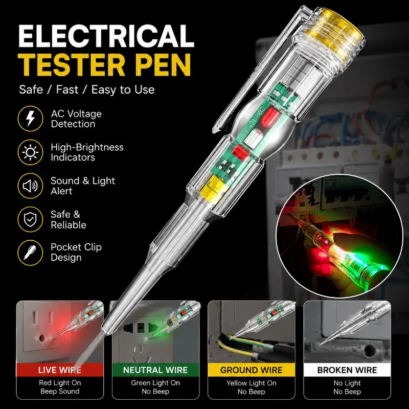 Smart Electric Tester Pen Voltage Detector Non-Contact AC Line Check Home Wire Continuity Tester High Bright LED Indicator Tool