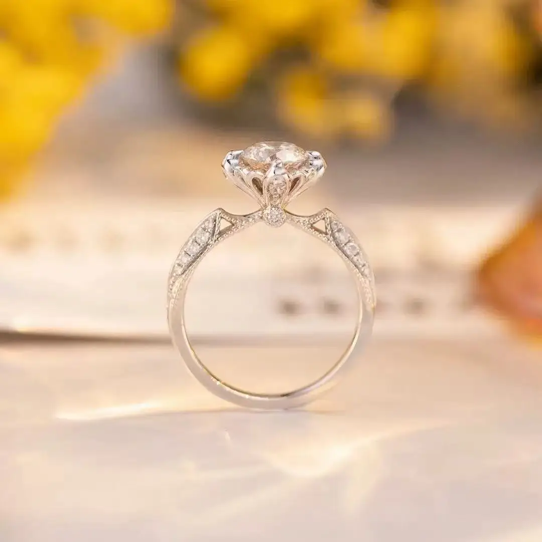 925 silver Mosan diamond ring female European and American luxury fashion Joker one carat wedding engagement diamond ring