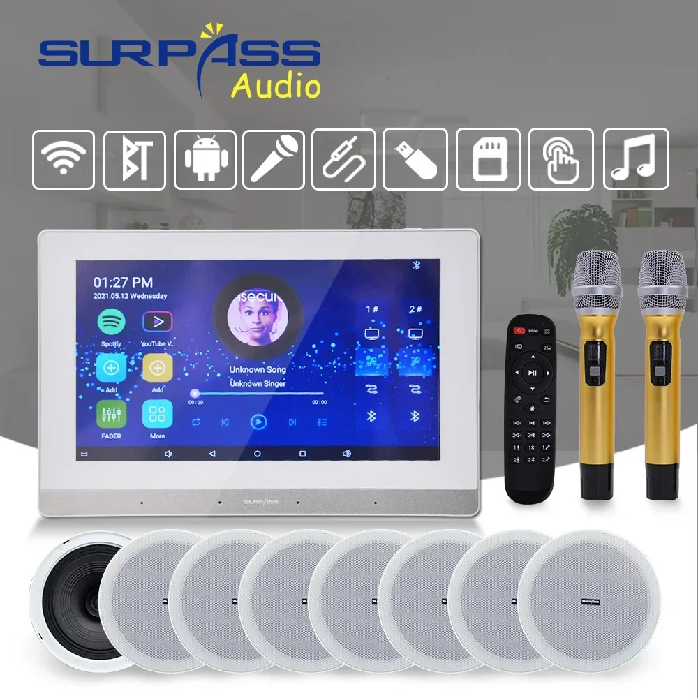 7 Inch Touch Screen Android 5.1 WiFi Wall Amplifier Smart Audio System Home Theater Stereo Ceiling Speaker Kit for Diy Kit Hotel