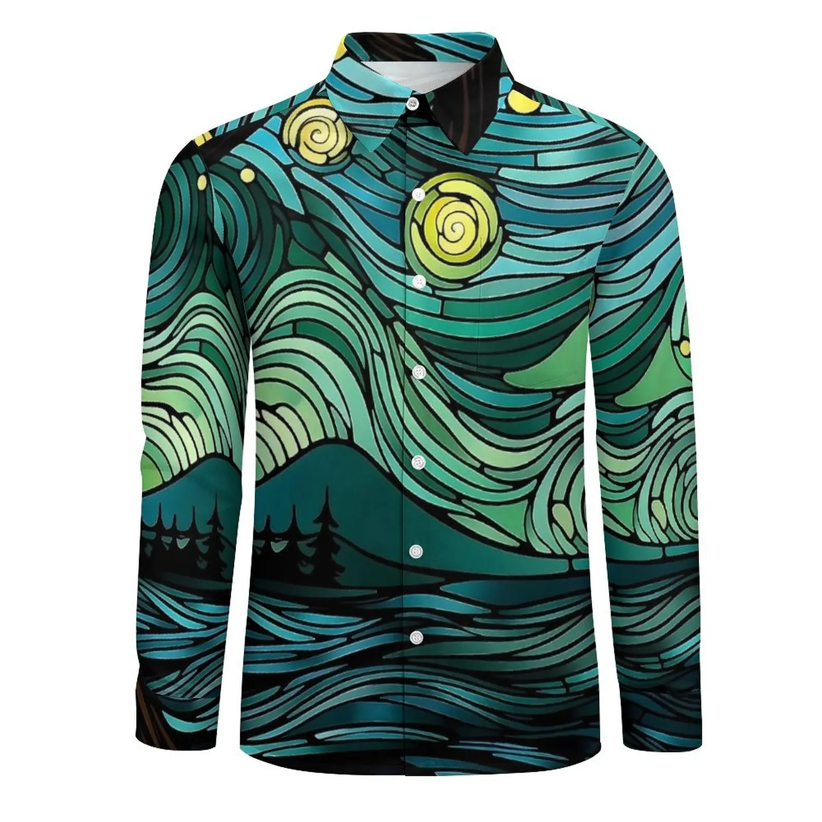 Abstract Starry Night Print Casual Shirt Man  Harajuku Shirt Spring Elegant Blouse Long Sleeve Design Oversized Clothing