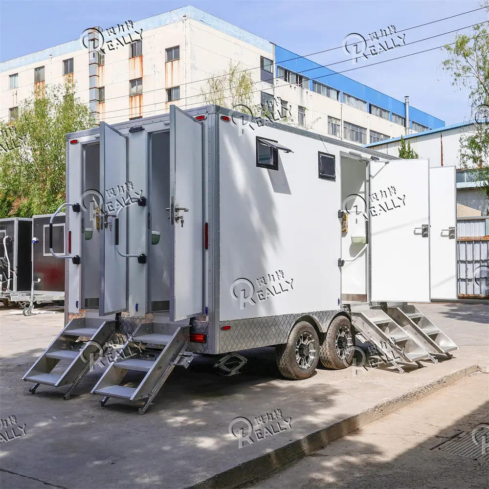 4 Station Shower Toilet Trailer Restroom Trailer Outdoor Portable Bathroom Shower Trailer for Event Wedding