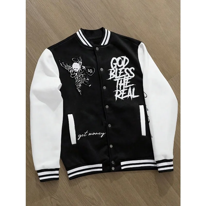 Men's Angel Element Sports and Leisure Baseball Jacket, Autumn and Winter New Collection, Unisex High Street Jacket