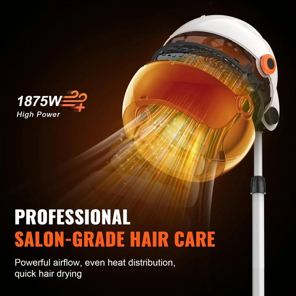 مجفف شعر احترافي بقلنسوة 1875 وات ارتفاع قابل للتعديل مجفف بونيه متدحرج 3 إعدادات درجة الحرارة 3 سرعات الرياح صالون تجفيف سريع