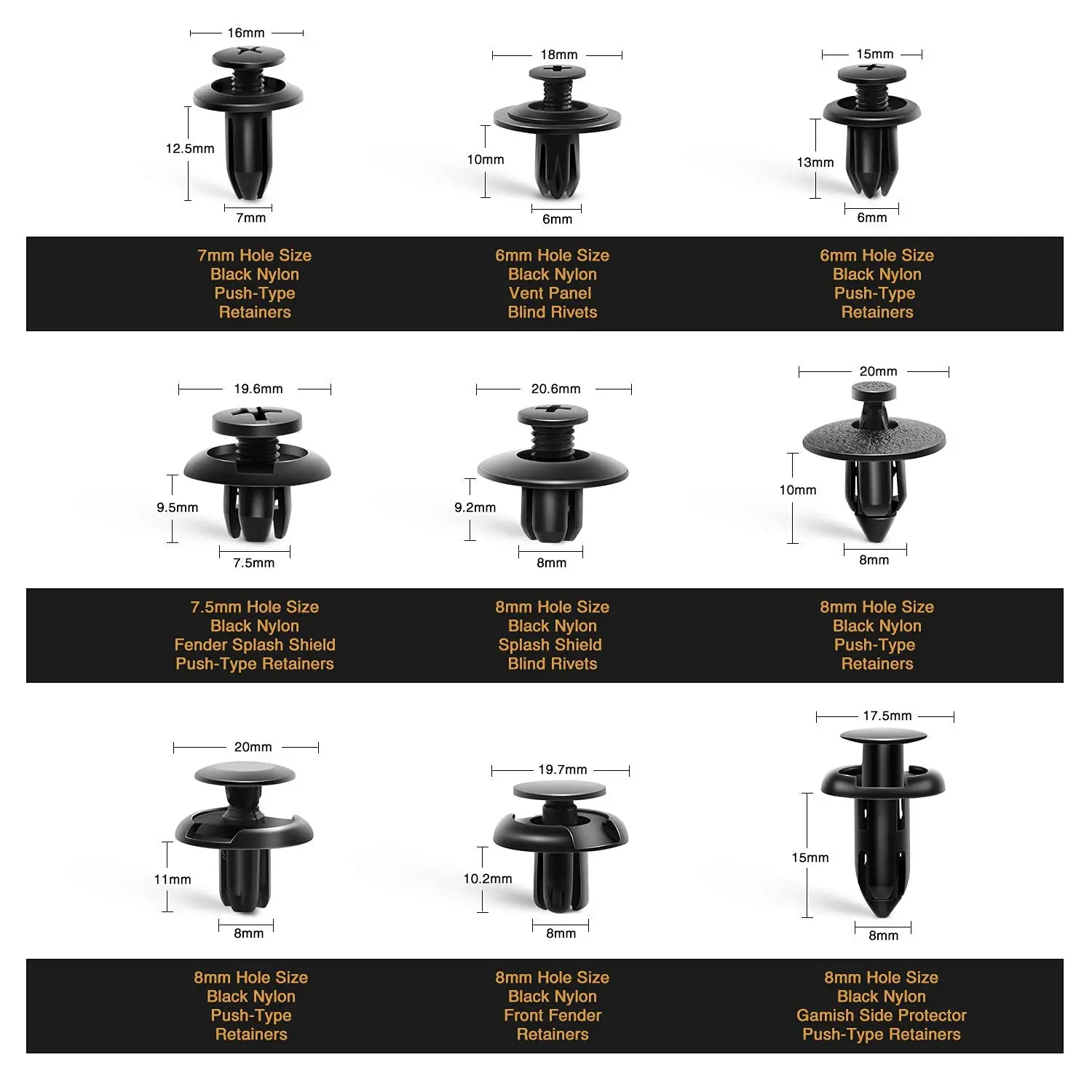 190 قطعة من مشابك تثبيت السيارة ومزيل السحابة - 18 مقاسًا وتطبيقاتًا مشهورة مجموعة مسامير دبوس الدفع التلقائي