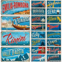 Artisian ITALY Landmark License Plate Ctiy State Province Metal Sign Travel Car Plate Decorative Tin Plaque Wall Decor Garage