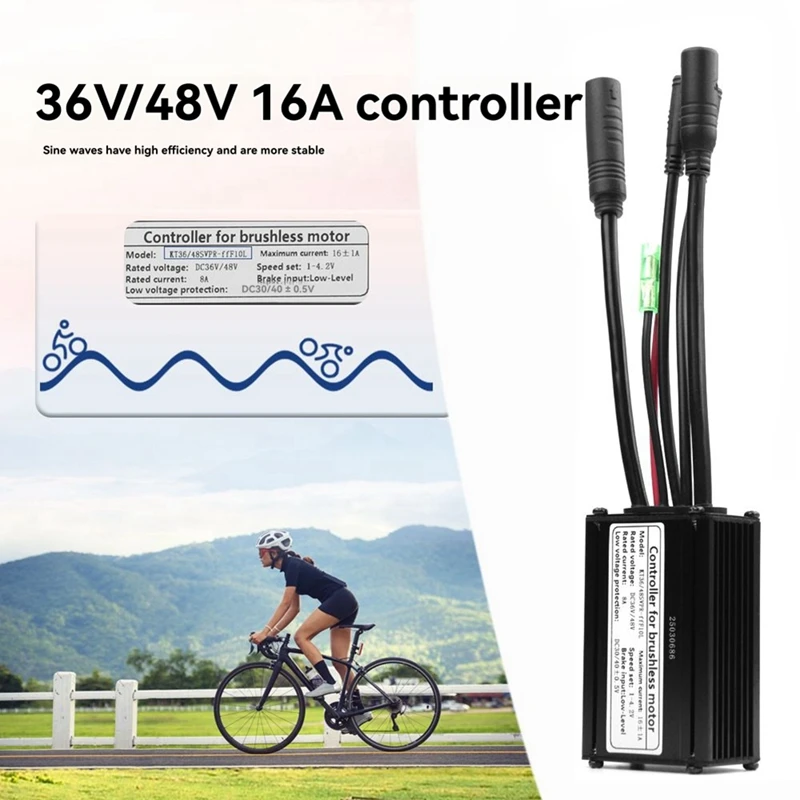 EBike Controller KT-16A 36/48V 6 Tube Sine Wave Controller Waterproof Plug for Ebike Motor Conversion for KT LCD Display-ABLA