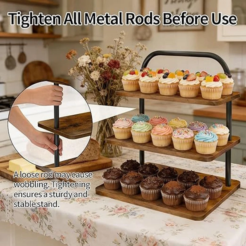 TFORU-Square Wood Dessert Table 3 Tier Cupcake Display Stand Tower Tiered Tray Stand Set