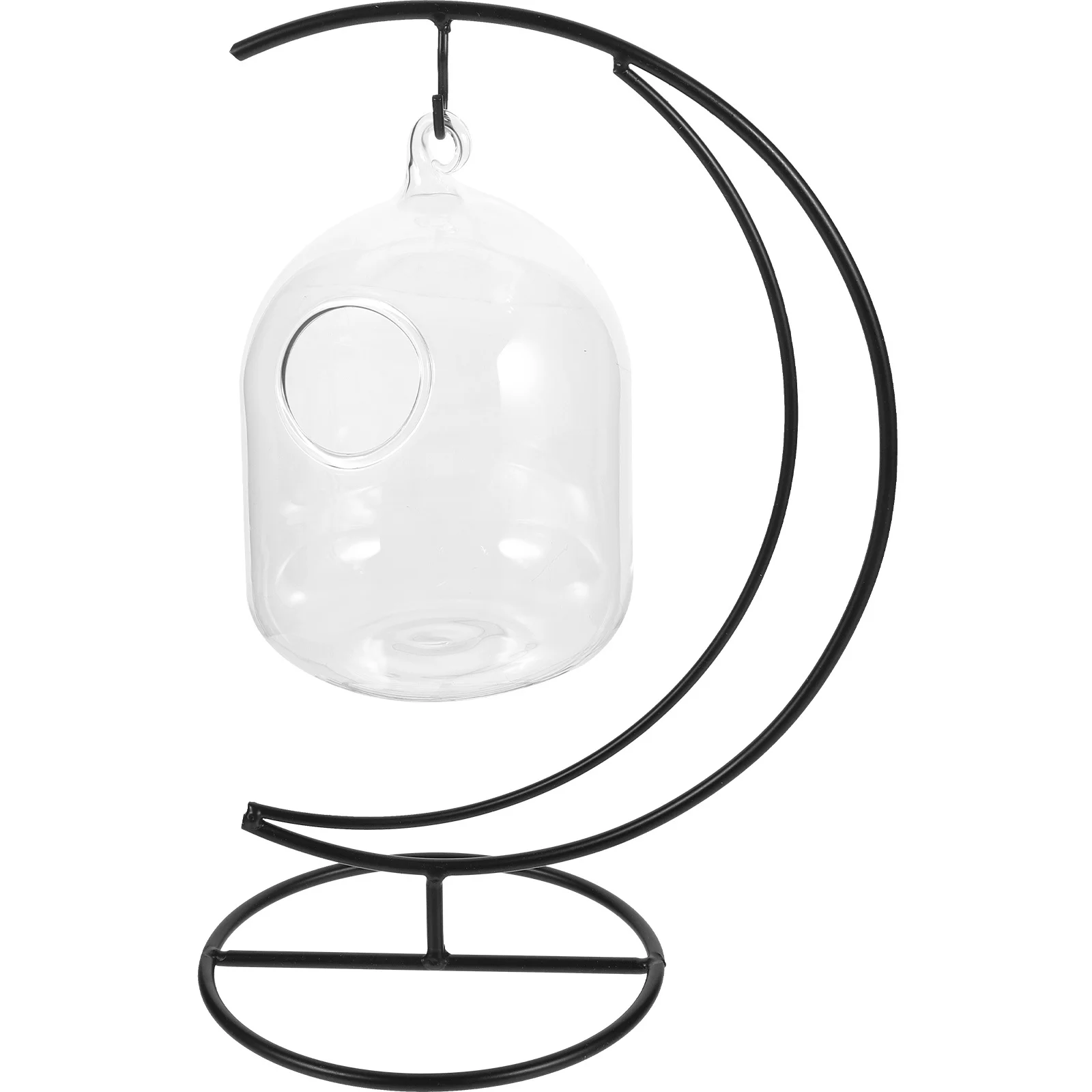 

1Set Transparent Goldfish Tank Hanging Glass Aquarium with Solid Metal Stand Fine Workmanship Desktop Fish Bowl for Home Store