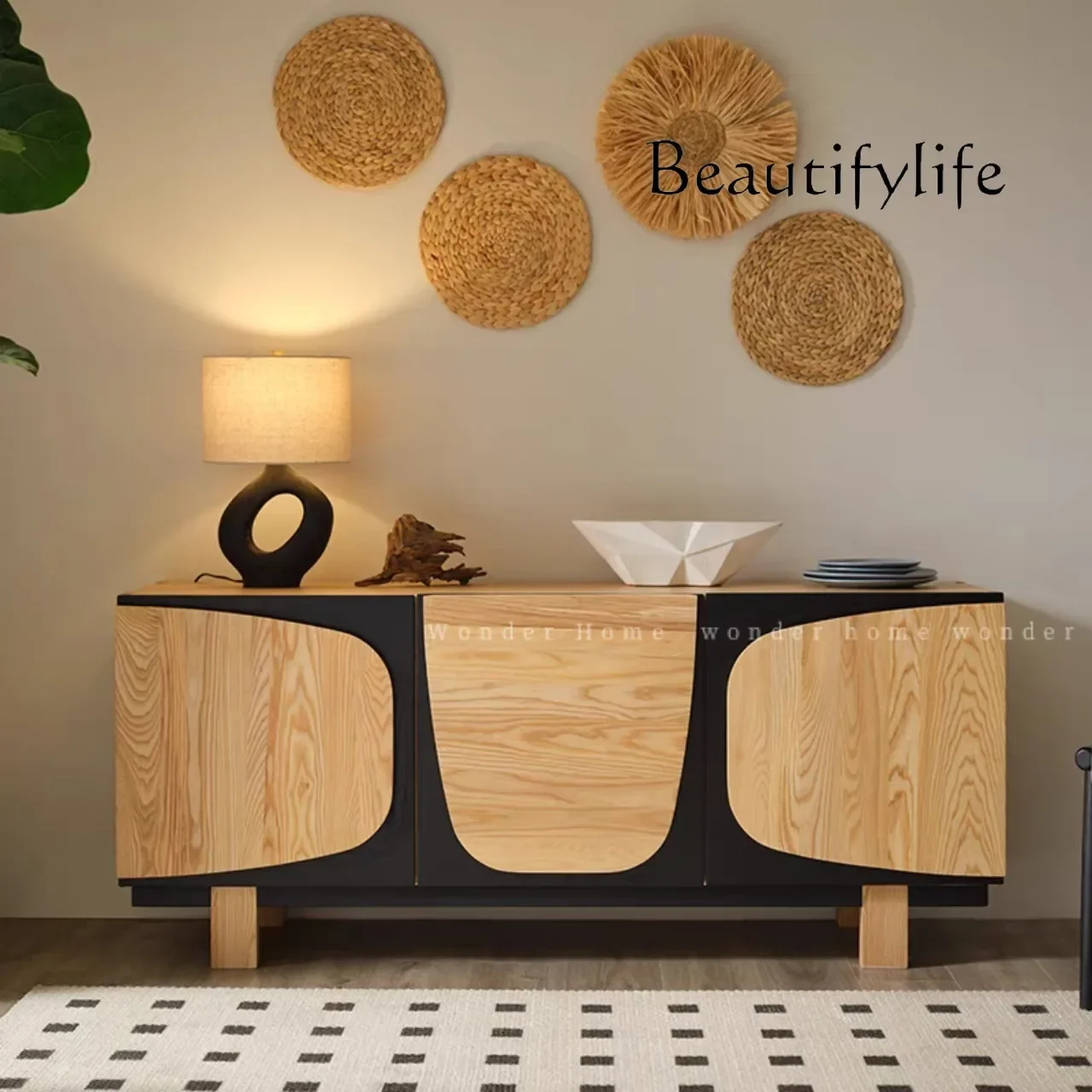 

XMedieval Solid Wood Dining Side Cabinet, Household Wall Entrance Cabinet, Modern Creative Storage Cabinet Customization