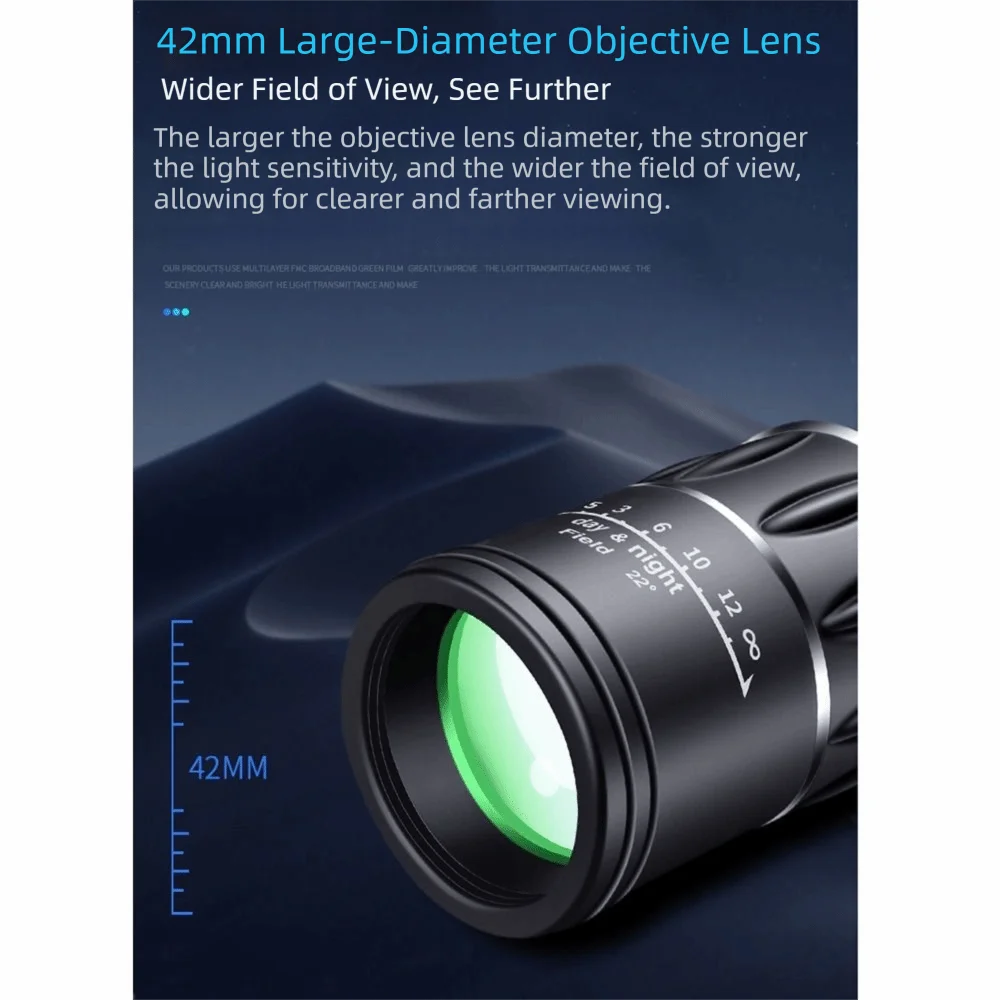 8XMagnification 16x52 Monocular Telescope Waterproof FMC Coating Dual Focus Telescope with Storage Bag Rubber Casing