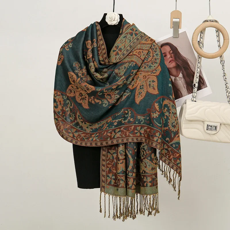 

Шаль из пашмины с узором пейсли, женские жаккардовые шарфы с принтом кешью, новинка 2024, женское дорожное одеяло с кисточками, этнические шали