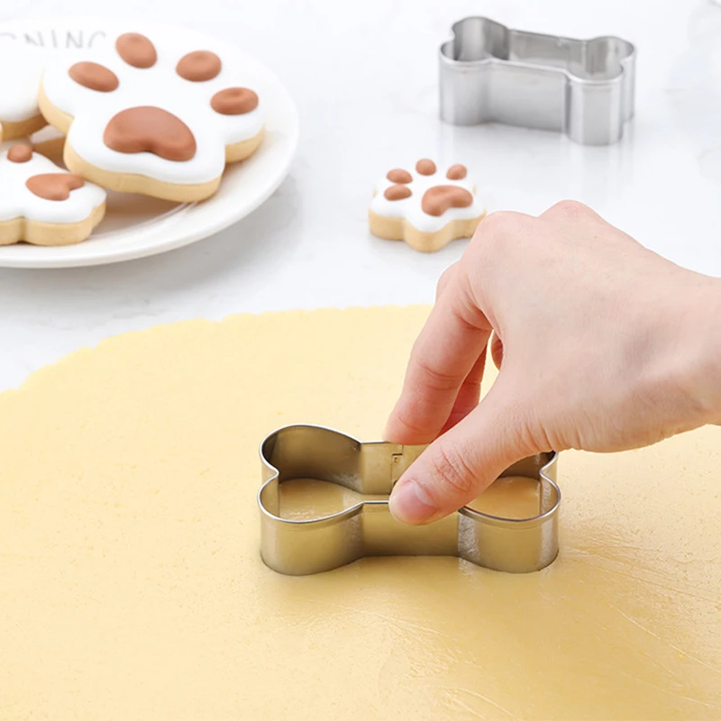 Dog Cookie Cutter Mould Stainless Steel Puppy Dog Paw Dog Bone Shapes Biscuit Mold Fondant Pastry Decor Baking Tools