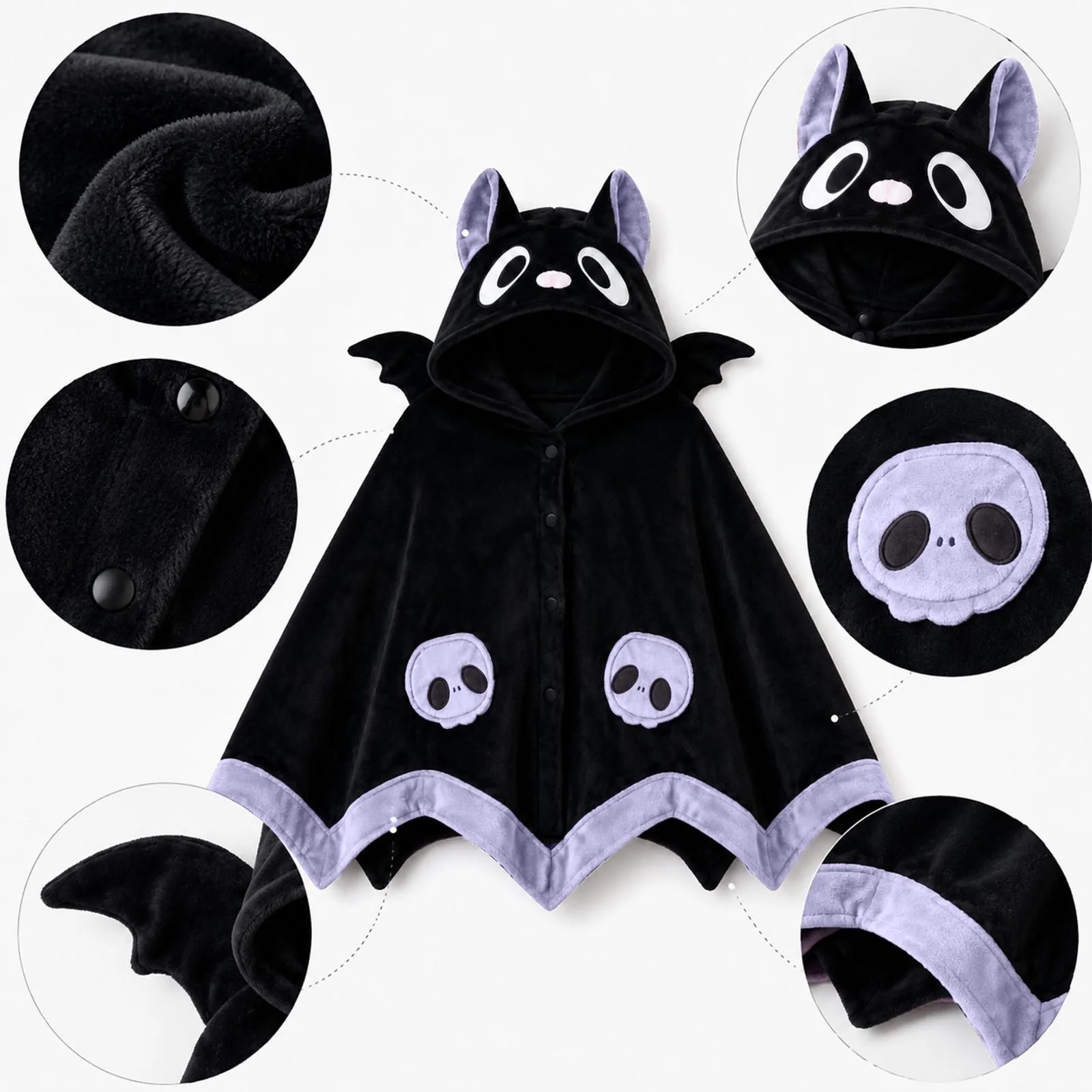 Bat-shaped Hooded Blanket Soft and Warm Cozy Oversized Wearable Wrap for Napping and Lounging in Conditioning Halloween Gift