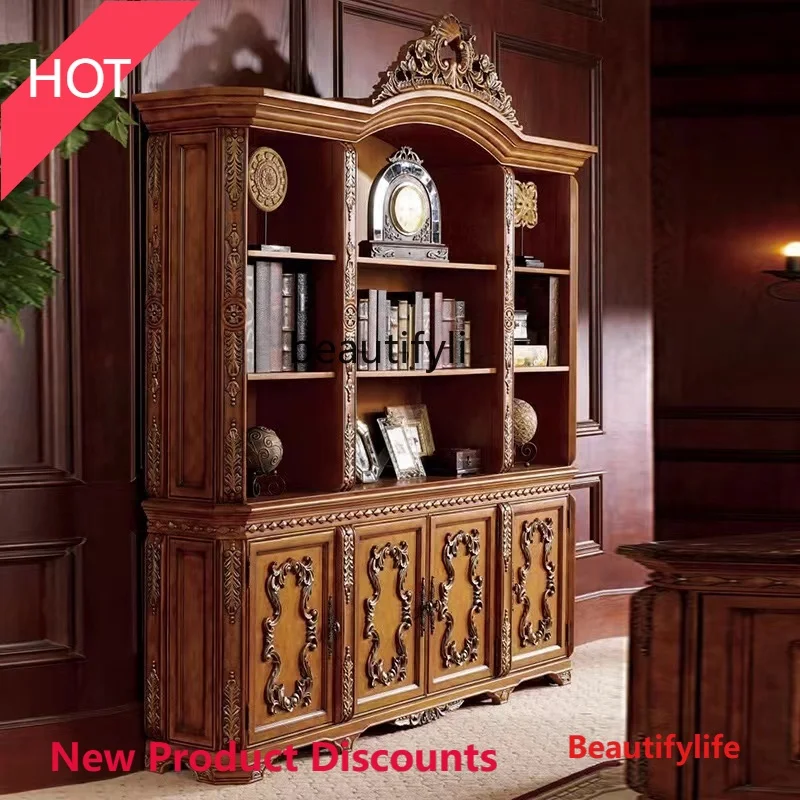 

A9344 American-Style Luxury Bookcase European-Style Solid Wood Four-Door File Cabinet Home Study Office Bookcase Customization