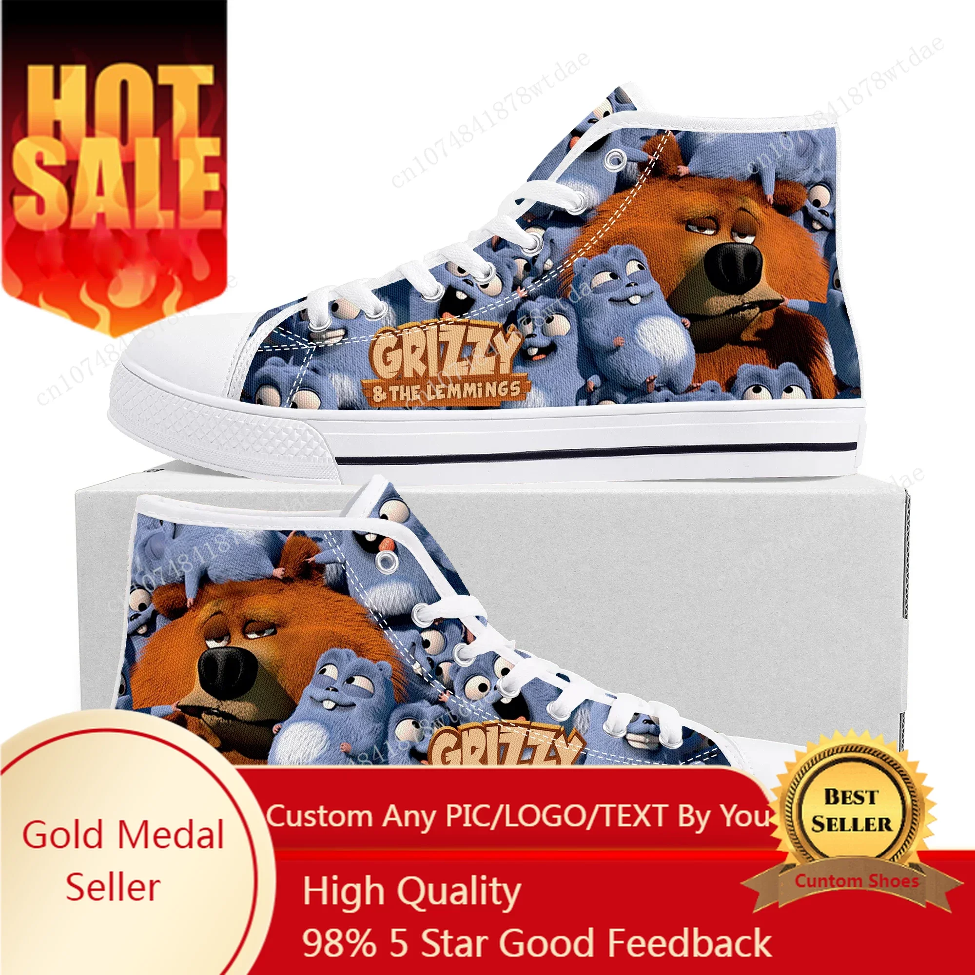 

Grizzly and The Lemmings High Top Sneakers Mens Womens Teenager High Quality Canvas Sneaker Comics Manga Couple Customized Shoes