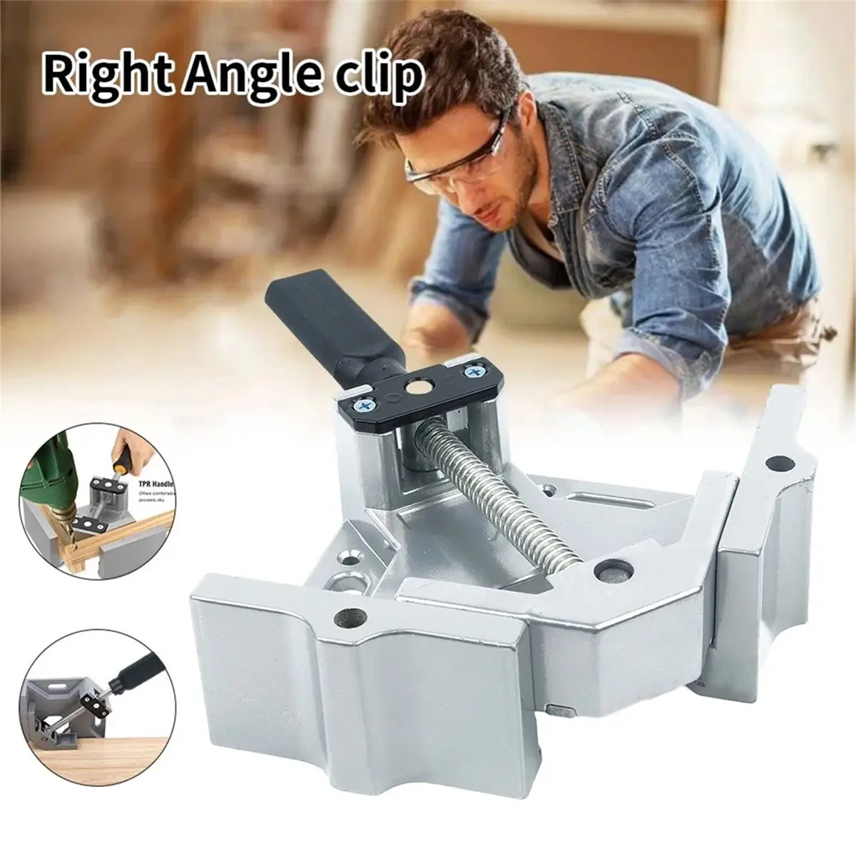 STOCK-Aluminum Alloy 90° Right-Angle Clamp Right Angle Vice Clamps Metal Welding Woodworking 90° Photo Frame Clamping Tool