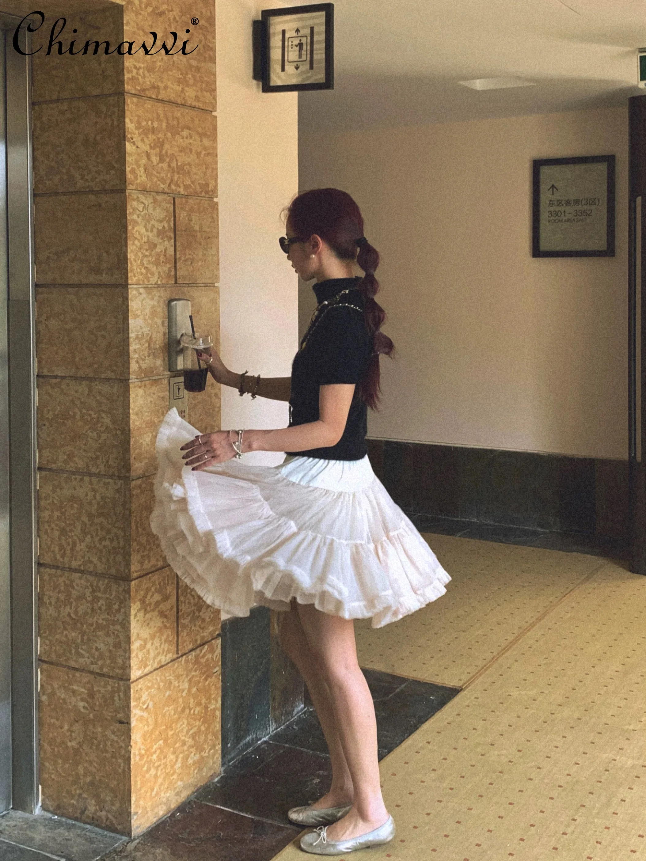 

Super Fairy Sweet Retro Big Hem Contrast Color Patchwork Puffy Tulle Skirt High Waist Elegant Party Short Princess Skirt Women