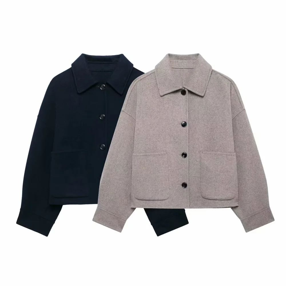 

PB&ZA Simple and Versatile Flip Collar Long Sleeve Pocket Decoration Jacket Short Coat 2024 Autumn New Women's Clothing