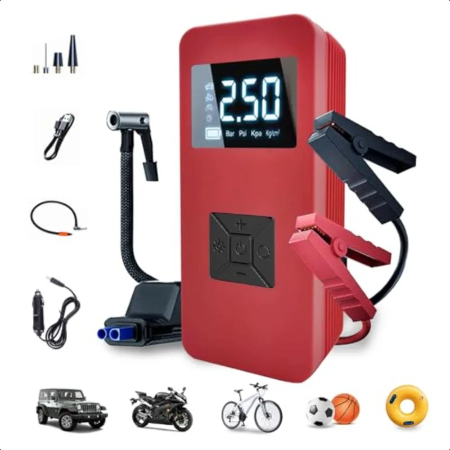 

Jump Starter with Air Compror Portable Car Battery Jump Starter with 150PSI Digital Tire Iator 14.8V Jump Box for Women Pink Ca