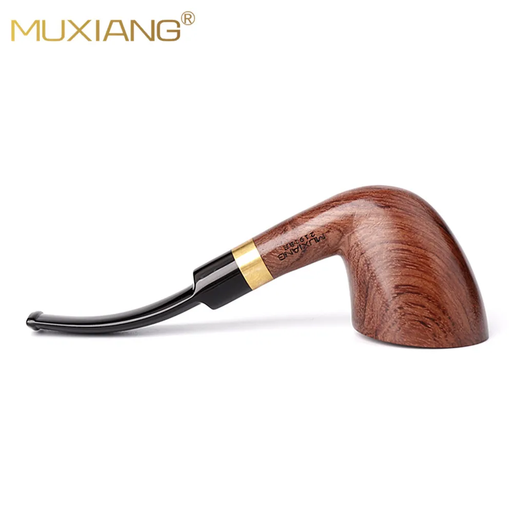 MUXIANG Dublin series tobacco pipes, handmade curved handle sandalwood pipe, 9mm pipe channel, with metal reinforcement ring